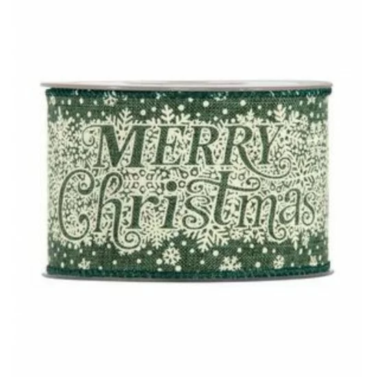 Nastro Merry Christmas e fiocchi di neve mm63x10mt colore verde - il patio store