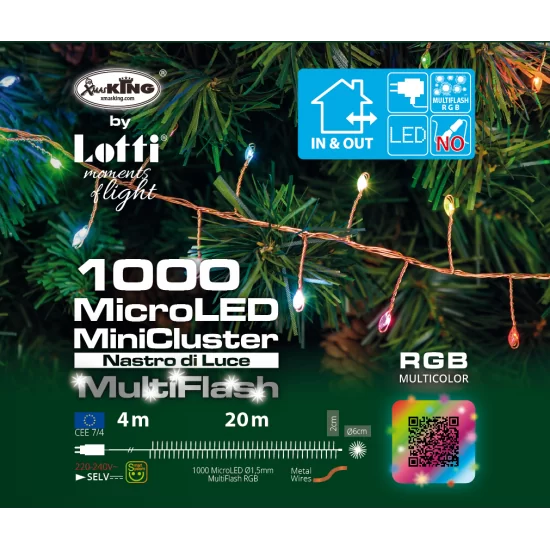 Catena MiniCluster ø6cm M-MH Multiflash RGB 1000 MicroLED 4+20m cavo Rame - lot 68346 - Il patio store
